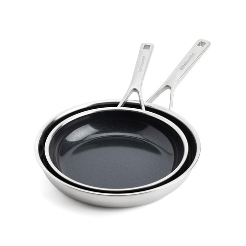 KitchenAid Koekenpannenset 24/28cm multi-ply RVS met keramische anti-aanbaklaag