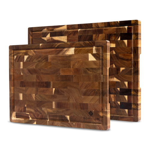 Snijplankenset Acacia met Sapgeul en Handvaten – 42×35×2 cm & 35×25×2 cm