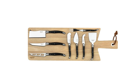 Laguiole Style de Vie 8 Kaasmessen Zwart met houten Serveerplank 'Premium Line'