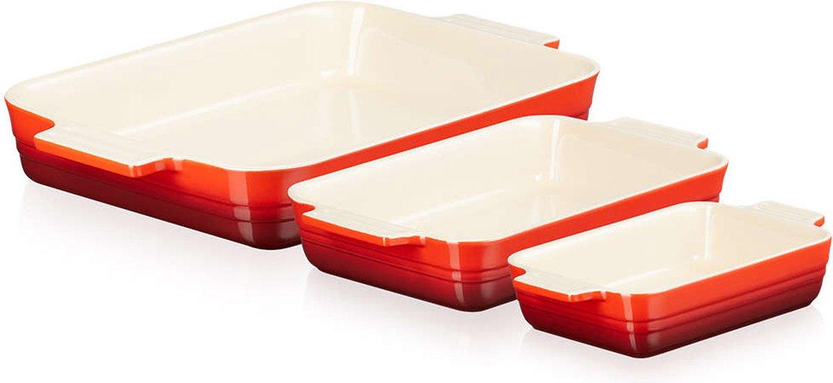 Ovenschalen Set van 3 18/25/32cm 'Kersenrood' - 0
