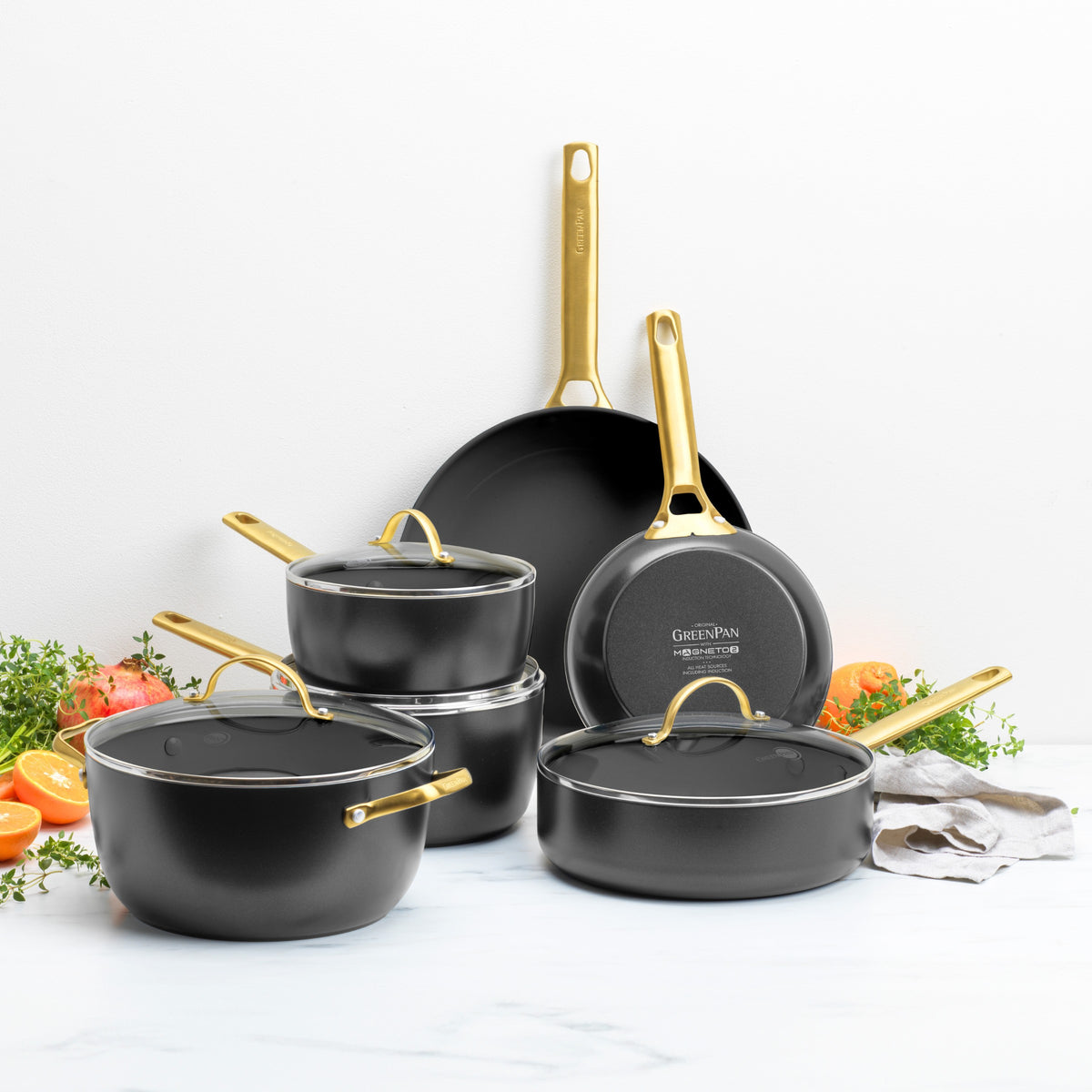 Tognana Rock In Wood, Batterie de casseroles et poêles, Set avec 2 poêles, 2 casseroles, 1 pâte