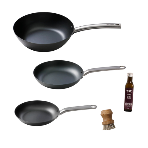 Skottsberg 'Carbon Steel' Pannenset 3-delig | Met Gratis Pannenborstel