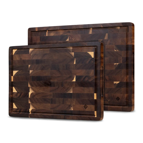 SOPHIOR Snijplankenset Acacia met Sapgeul en Handvaten – 42×35×2,5 cm & 35×25×2,5 cm