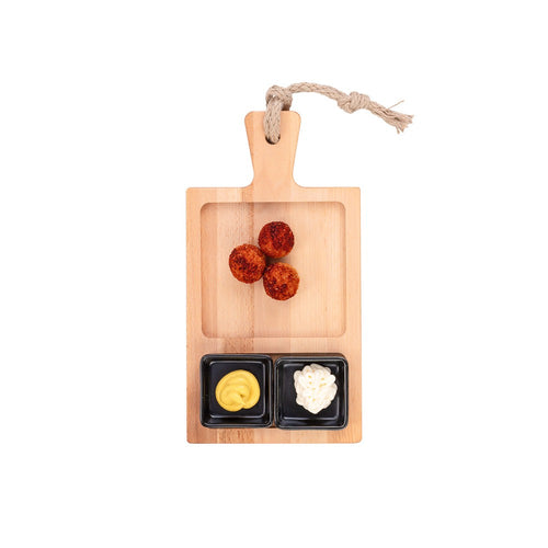 Puur Hout | Beuken Foodplank 35 cm 2 vak 2 schaaltjes zwart